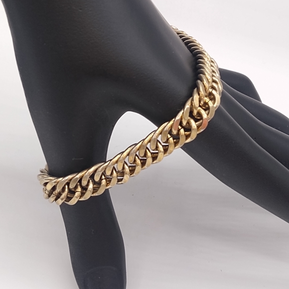 Gold tone Curb Chain Box Clasp Bracelet Vintage - Picture 2 of 10